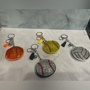 Puffed Rhinestone Sports Keychain Bag Charm